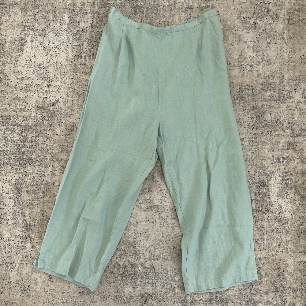 Toofan Womens Linen Sage Wide Leg Pants XL Elastic Waist Cropped